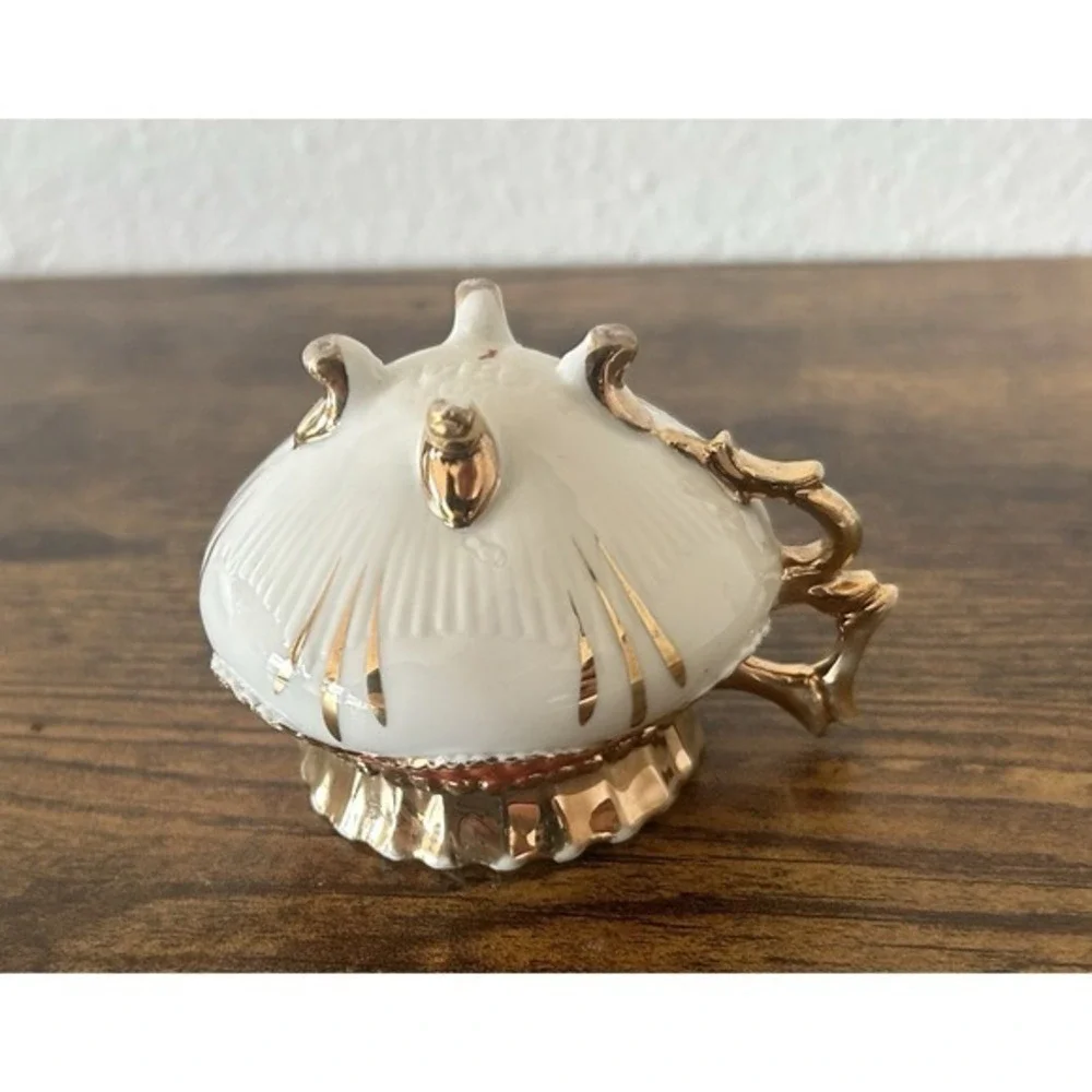 2-PC Vintage‎ Mini Vase Floral Gold Handle Numbered & Porcelain Pedestal Bowl